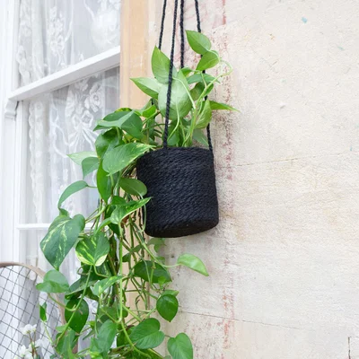 Graham & Green Black Jute Hanging Pot