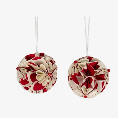 Heal's Heal's Flower Ball Ornament Set of 2 White & Red