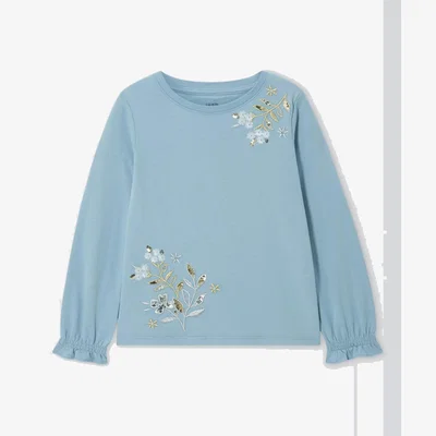 John Lewis John Lewis Kids' Flowers Embellishment Top, Blue