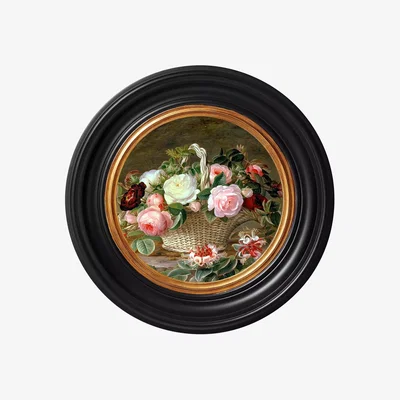 John Lewis Brookpace Lascelles 'Basket of Flowers' Porthole Round Framed Canvas Print, 43cm, Black/Multi