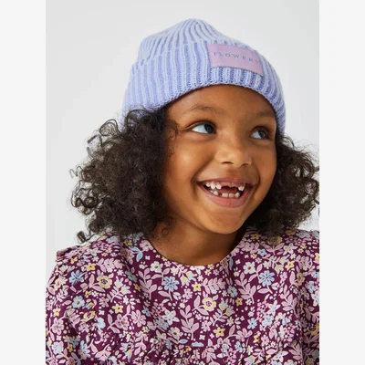 John Lewis John Lewis Kids' Flowers Badge Beanie Hat, Purple
