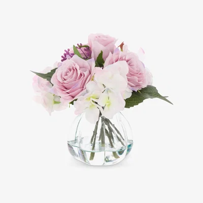 John Lewis Floralsilk Artificial Rose & Hydrangea in Curve Vase