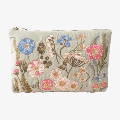 John Lewis Elizabeth Scarlett Pressed Flowers Pure Organic Cotton Pouch, Green