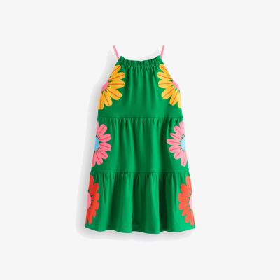 John Lewis Mini Boden Kids' Enola Cotton Sleeveless Tiered Dress, Rich Emerald Flowers