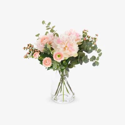 John Lewis Floralsilk Artificial Peony Ranuculus & Hypericum in Glass Vase