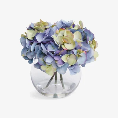 John Lewis Floralsilk Artificial Hydrangeas in Glass Globe Vase, H20cm