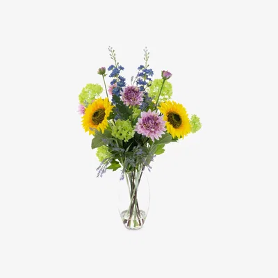 John Lewis Floralsilk Artificial Sunflower Mix in Glass Vase
