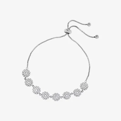 John Lewis Jon Richard Cubic Zirconia Flowers Chain Slider Bracelet, Rhodium