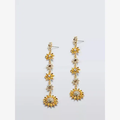 John Lewis John Lewis Multi Stone Flowers Drop Earrings, Gold/Multi