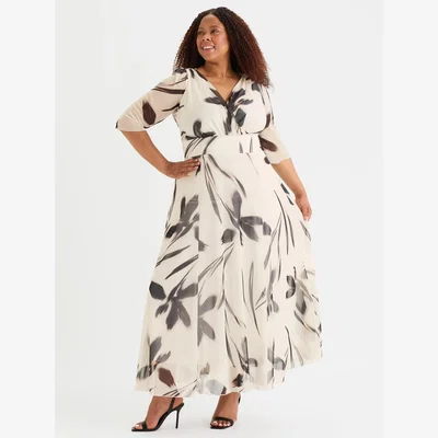 John Lewis Scarlett & Jo Verity Flowers Maxi Dress, Cream/Black
