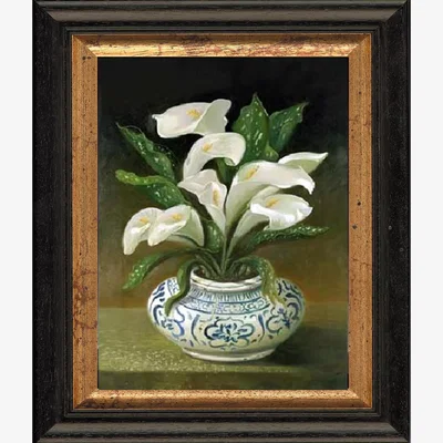 John Lewis Brookpace Lascelles 'White Flowers in Vase' Framed Canvas Print, 44 x 36cm, White/Blue
