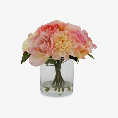 John Lewis John Lewis & Partners Rose & Dahlia Floral Arrangement in Glass Vase