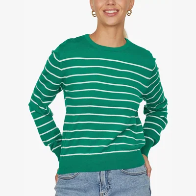 John Lewis Sisters Point Maldi Stripe Knit Top, Cactus/Cream
