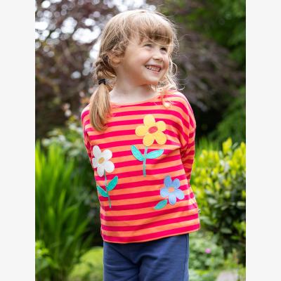 John Lewis Frugi Kids' Tori Applique Top, Stripe/Flowers