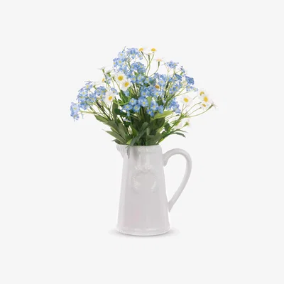 John Lewis Floralsilk Artificial Forget Me Not & Daisy in a Ceramic Jug, H32cm, Blue/White