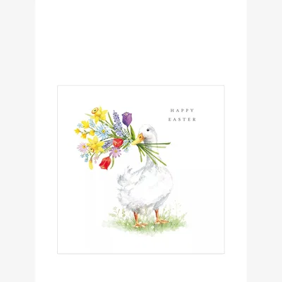 John Lewis Woodmansterne Duck Holding Flowers Easter Card