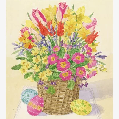 John Lewis Woodmansterne Basket Of Spring Flowers Easter Card