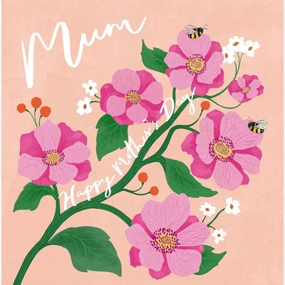 John Lewis Woodmansterne Flowers On A Stem With Bees Mother's Day Card