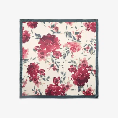 John Lewis Mango Lola Flowers Satin Scarf, Cream/Multi