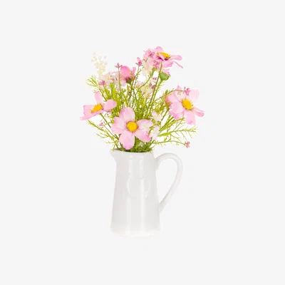 John Lewis Floralsilk Artificial Cosmos in Small Ceramic White Jug, 35cm, Pink