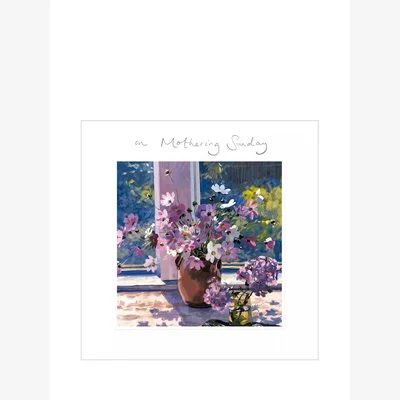 John Lewis Woodmansterne Pink Flowers On Windowsill Mother's Day Card