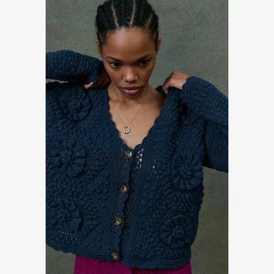 La Redoute Mallyr V-Neck Cardigan with Crochet Flowers