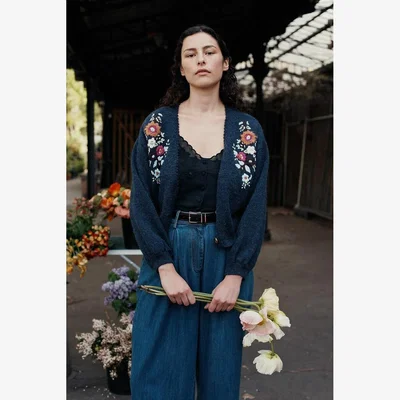 La Redoute Lunami V-Neck Cardigan with Embroidered Flowers