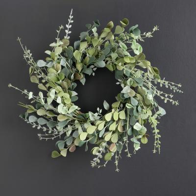 La Redoute 46cm Artificial Mixed Green/Eucalyptus Wreath on Rattan Base