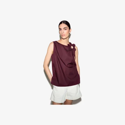 Marks & Spencer Jigsaw Cotton Lyocell Blend Flower Appliqué Top Burgundy