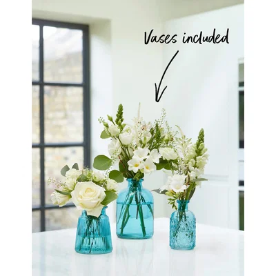 Marks & Spencer M&S  Ready To Arrange Flowers with Blue Bud Vase Trio (Delivery from 7th June 2022)