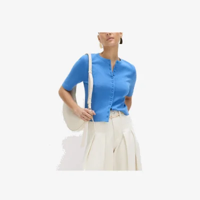 Marks & Spencer M&S Crew Neck Cropped Cardigan Cornflower