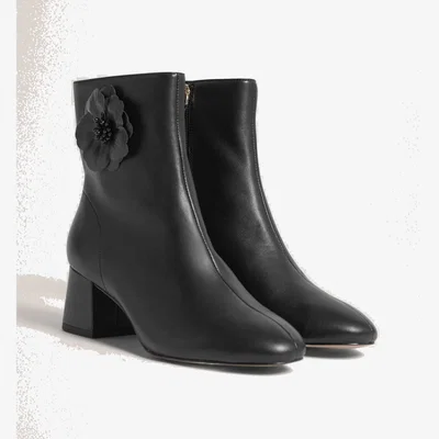 Marks & Spencer Ted Baker Leather Flower Detail Block Heel Ankle Boots Black