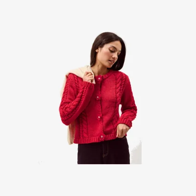 Marks & Spencer Monsoon Flower Button Cable Knit Cardigan Red