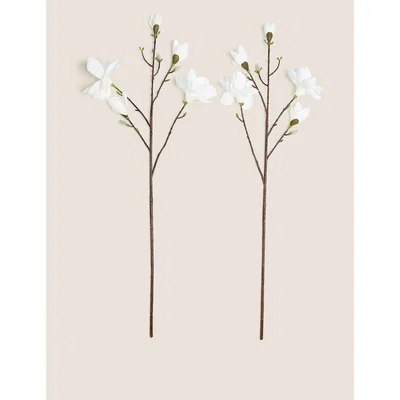 Marks & Spencer M&S Set of 2 Artificial Magnolias Single Stem - White Mix, White Mix
