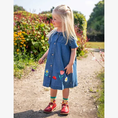 Marks & Spencer Frugi Denim Flower Embroidered Dress (3 Mths-8 Yrs) Blue