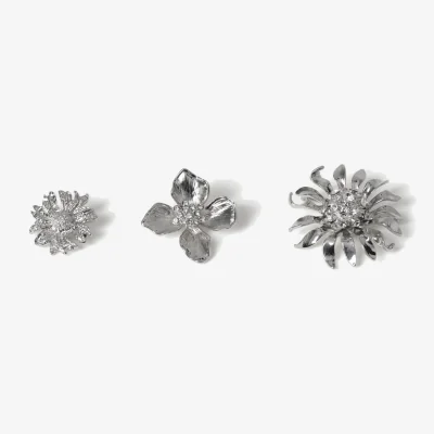 Marks & Spencer 3 Pack Silver Tone Embellished Flower Silver