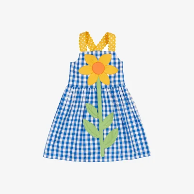 Marks & Spencer Frugi Pure Cotton Checked Sunflower Dress (1-10 Yrs) Blue