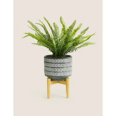 Marks & Spencer M&S Artificial Boston Fern Planter with Stand - Green, Green