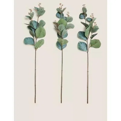 Marks & Spencer M&S 3 Pack Artificial Eucalyptus Single Stem - Green, Green