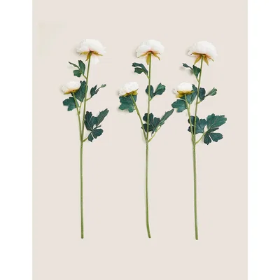 Marks & Spencer M&S Set of 3 Artificial Ranunculus Single Stems - Orange, Orange,Pale Pink