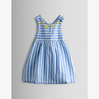 Marks & Spencer JoJo Maman Bébé Pure Cotton Striped Sunflower Dress (6 Months-9 Years) Mid Blue