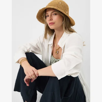 Marks & Spencer ACCESSORIZE Straw Beaded Flower Bucket Hat Natural