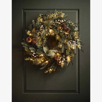 Marks & Spencer M&S Pre-Lit Green Pine Cone Wreath Green Mix