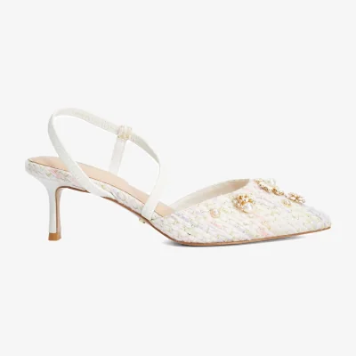 Marks & Spencer Dune London Leather Flower Boucle Slingback Stilettos Multi