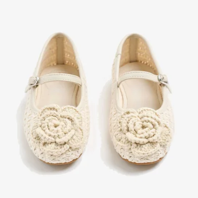 Marks & Spencer M&S Kids' Corsage Flower Ballet Shoes (4 Small-2 Large) Neutral