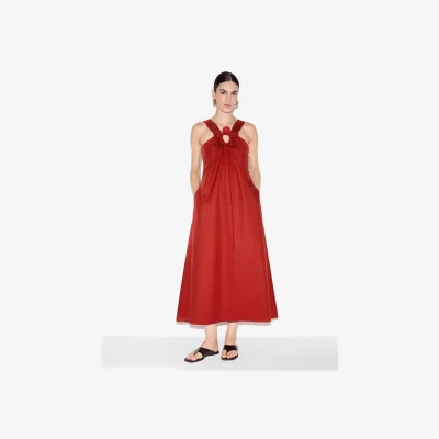 Marks & Spencer Jigsaw Cotton Rich Flower Detail Midaxi Dress Red