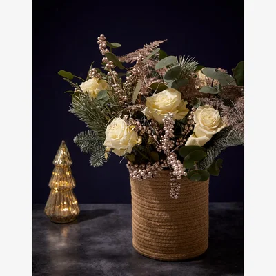 Marks & Spencer M&S Luxury White Rose Christmas Bouquet in Basket (Delivery from 29th November 2023)