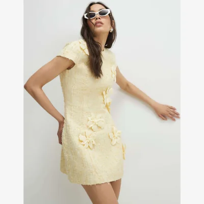 Marks & Spencer River Island Textured 3D Flower Mini Shift Dress Yellow