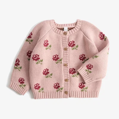 Marks & Spencer M&S Cotton Rich Flower Cardigan (0-5 Yrs) Pink