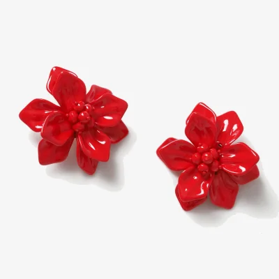 Marks & Spencer M&S Ww Red Flower Statement Earrings Red